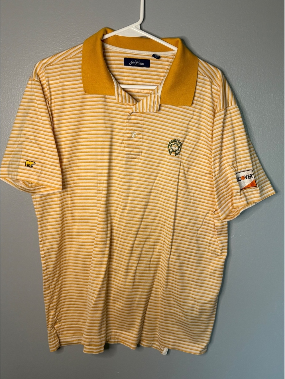 Jack Nicklaus Men's Polo Shirt Yellow and White Striped Cotton Size L